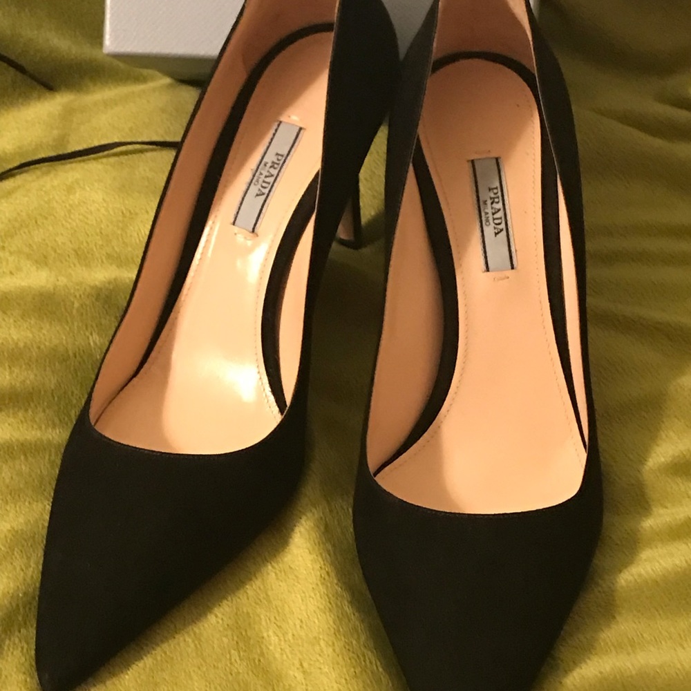 Black Suede Authentic Prada Heels.  Never worn